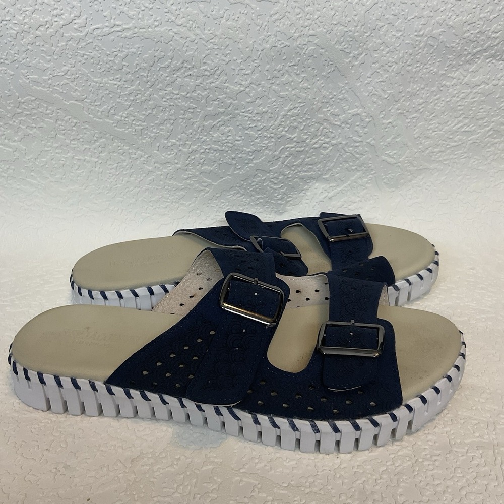 ILSE JACOBSEN-Platform Tulip Dark Indigo Double Buckle Strap Sandals-Sz 40 (10)